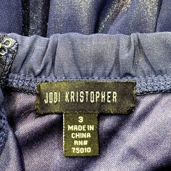 JODI KRISTOPHER Blue Rhinestone Halter Dress Juniors Size 3 Prom Cocktail Party - Picture 9 of 11